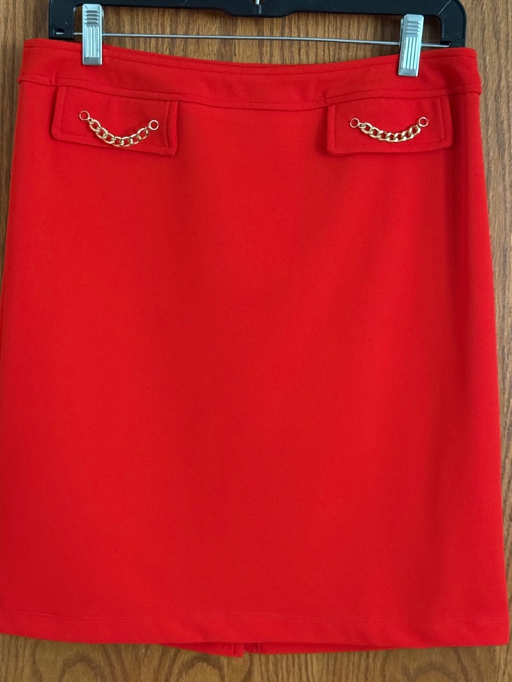 Cato Red Pencil Skirt Faux Pockets With Chains Pull On Stretch Women's Sz MP NWT